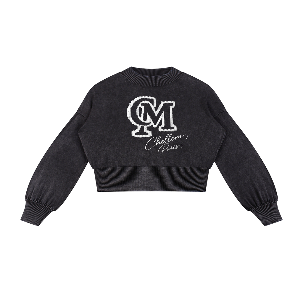 Mineral Wash Balloon Sleeve Cropped Sweater